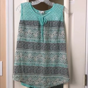 Mint green, White, and Black Top